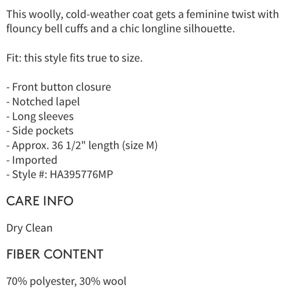 Black Car Coat  by Halogen wool blend - Picture 7 of 7